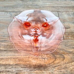 Vintage Lancaster Jubilee Pink Depression Glass 3 Toed Candy Dish Bowl Tray